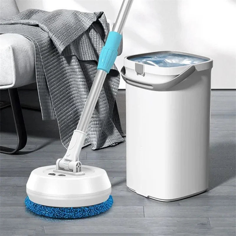 Spin Mop Cleaner 85Min Cordless Wet and Dry Floor Scrubber with Extendable Handle - White