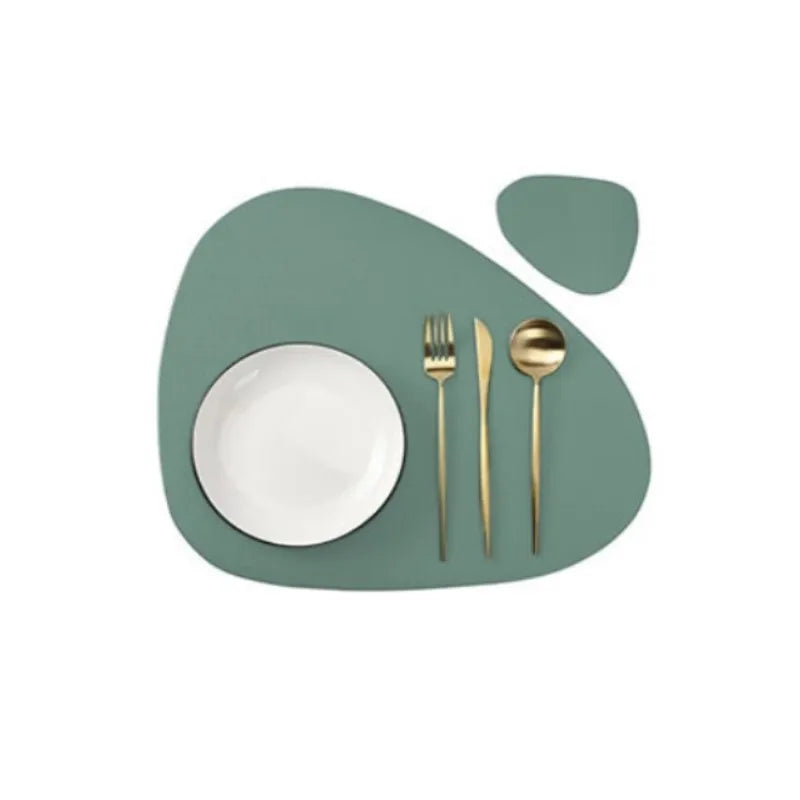 PU Leather Placemats and Coasters Set of 4 Waterproof Heat-Resistant - Green