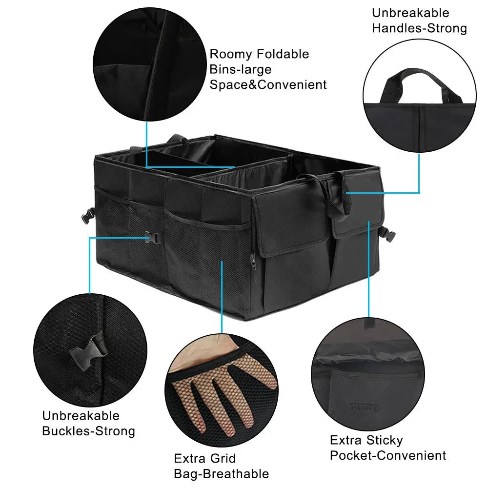 Car Boot Organiser 54 cm Collapsible Cargo Storage Box with Handles - Black