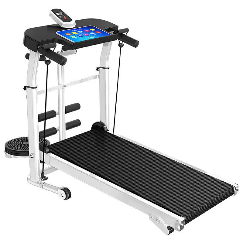 Mechanical Treadmill Foldable Running Machine with Resistance Bands and Twister Disc – White