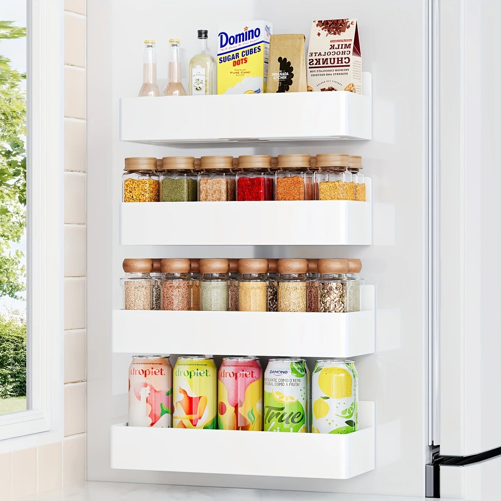 Storage Shelf Set 2 Piece Fridge Side Metal Rack Kitchen Organiser Reusable Space Saving