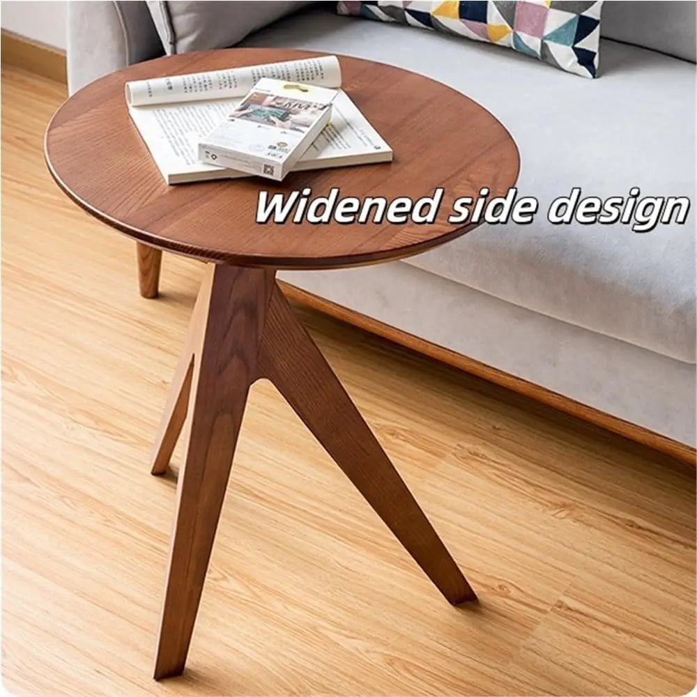 Side Table 45cm Solid Wood Round Small Coffee End Unit Tri-Leg Support – Natural