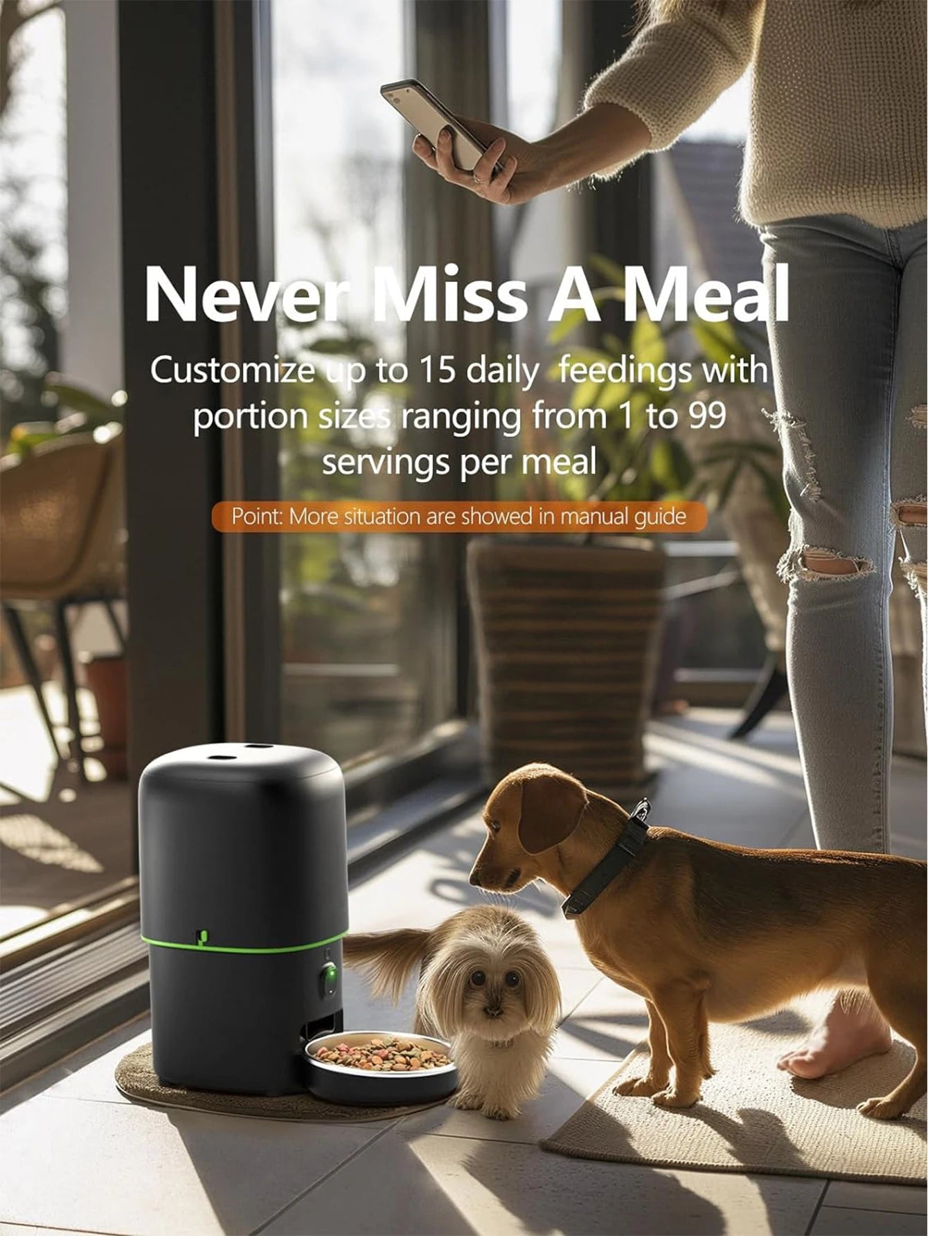 Pet Feeder 2L 1080P Camera WiFi App Controlled Automatic Meal Dispenser with Stainless Steel Bowl