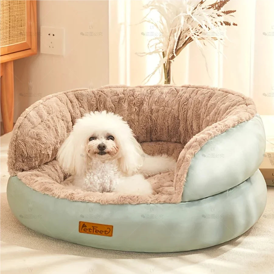 Dog Bed 60x52cm Round Plush Pet Bed with Non Slip Base Washable Cover Indoor Outdoor Large - Green