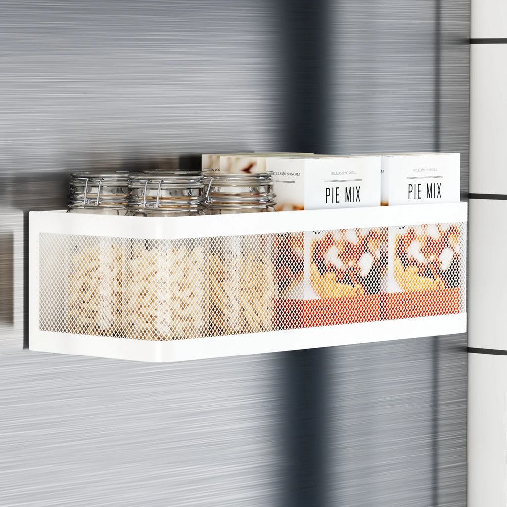 Refrigerator Storage Rack Metal Hanging Basket No Drill Kitchen Organiser - White