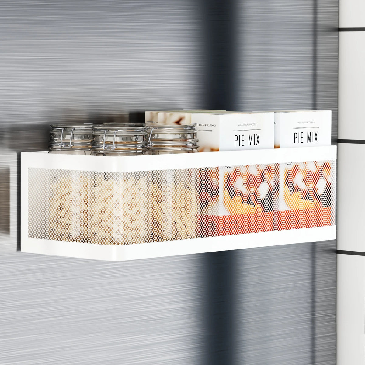 Refrigerator Storage Rack Metal Hanging Basket No Drill Kitchen Organiser - White