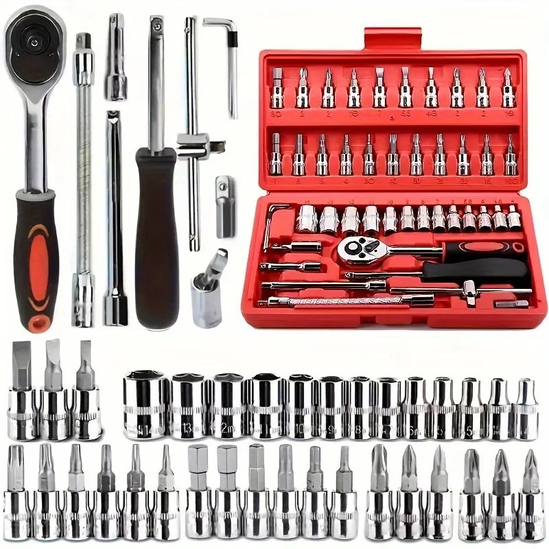 Socket Ratchet Wrench Set Heavy Duty 46pcs 1/4 Drive Multi Function Tool Kit