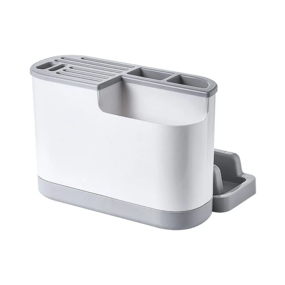 Large Capacity Kitchen Cutlery Holder Chopping Board Rack with Self-Draining Storage Organizer – Grey