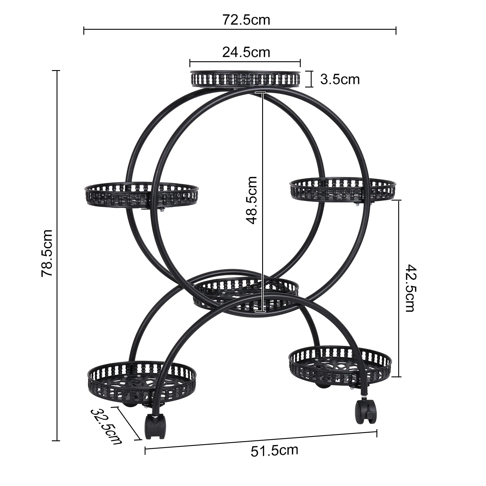 6 Pot Metal Plant Stand with Wheels 4 Tier Flower Display Rack Rolling Plant Shelf – Black