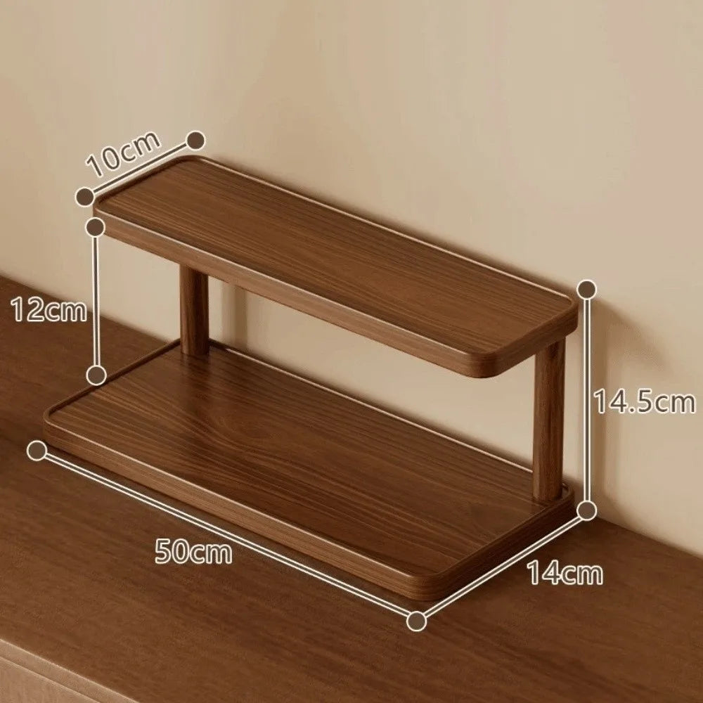2 Tier Wooden Cup Storage Rack 50cm Coffee Mug Display Shelf Countertop Organizer for Kitchen Office