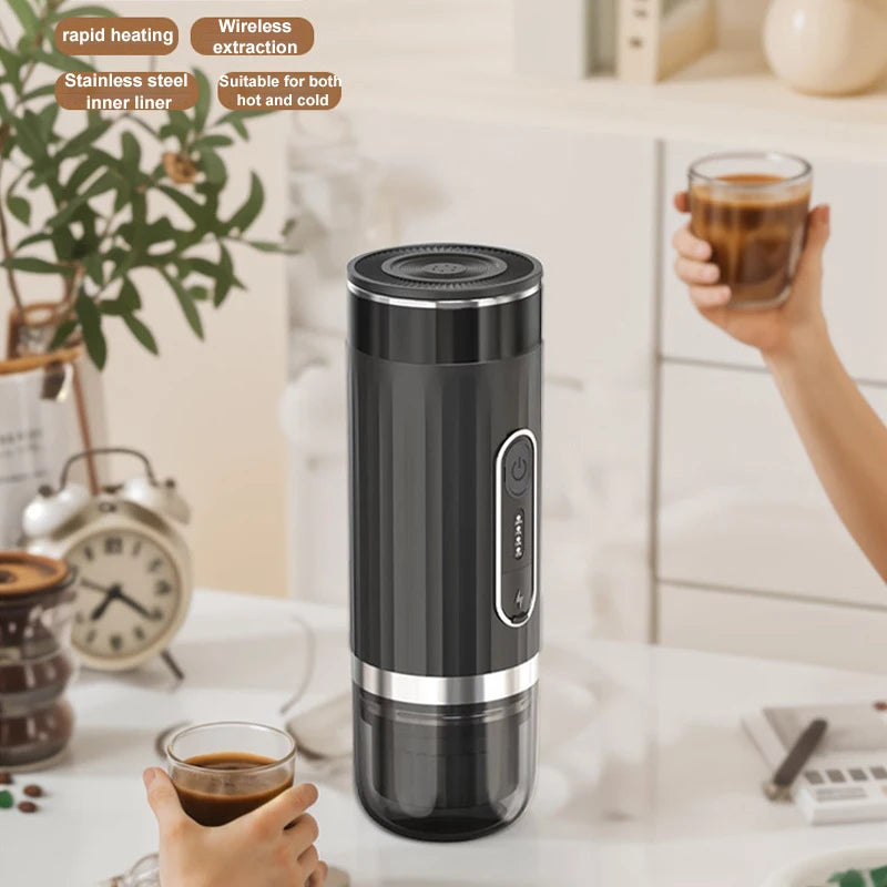 Portable Espresso Coffee Maker Wireless 3 in 1 Capsule Powder Machine 80ml - Black