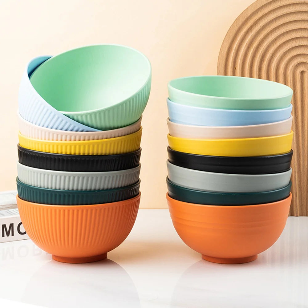 4 Piece Wheat Straw Bowl Set Shatter Resistant Reusable Serving Bowls for Home and Dining – Green