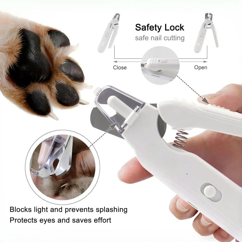Pet Nail Trimmer USB Rechargeable 2 in 1 LED Light Quiet Nail Care Tool for Dogs and Cats