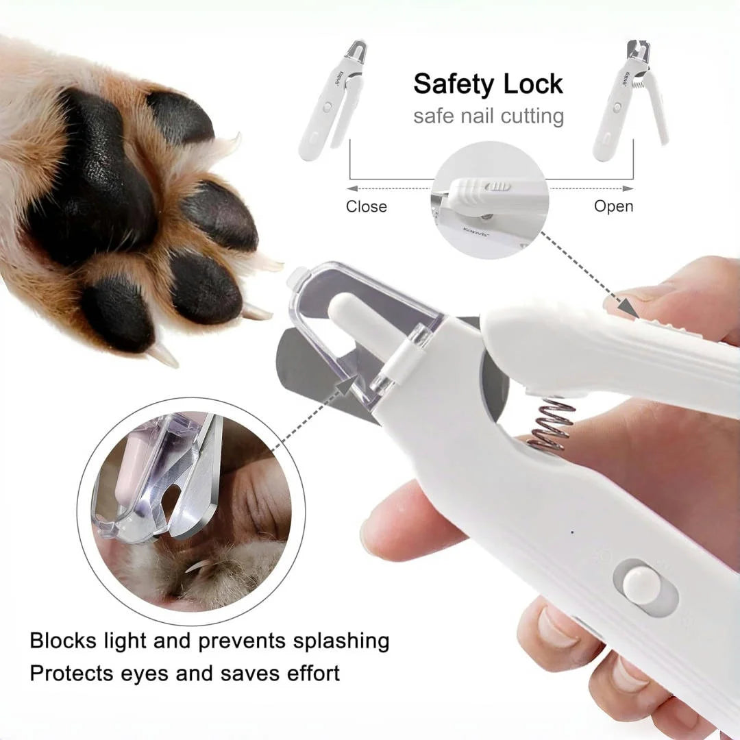 Pet Nail Trimmer USB Rechargeable 2 in 1 LED Light Quiet Nail Care Tool for Dogs and Cats