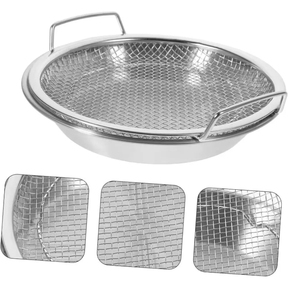 Frying Rack with Drip Tray Stainless Steel Oil Draining Mesh Basket Kitchen