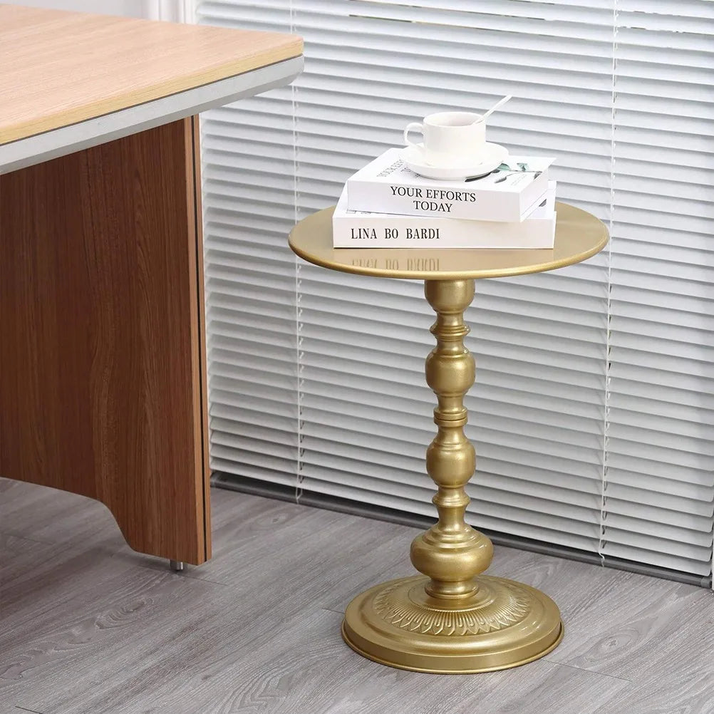 Round Metal Side Table 40cm Vintage Pedestal Coffee Accent Table Living Room – White