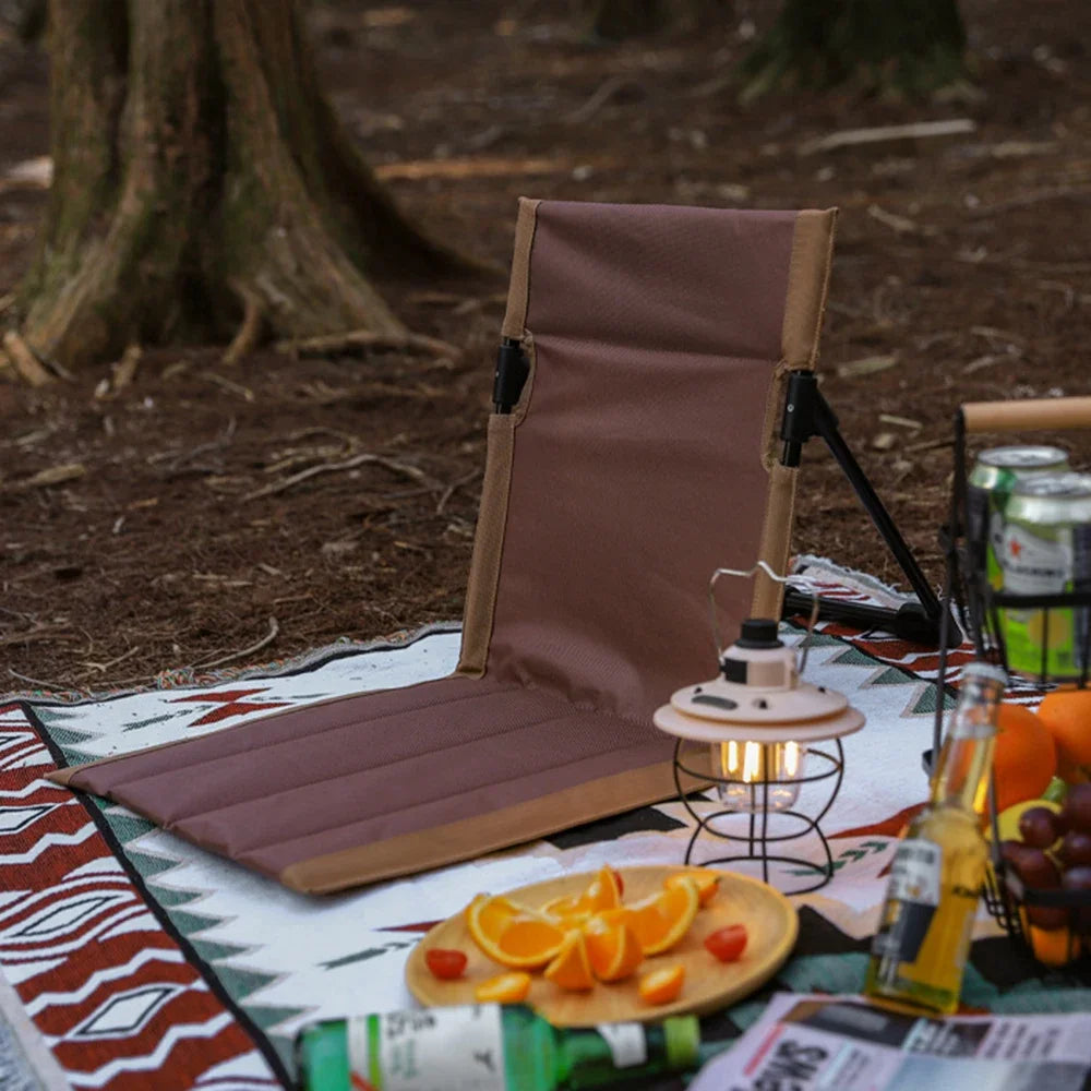 Camping Chair Foldable Single Seat Padded Cushion Backrest Portable Lounger – Brown