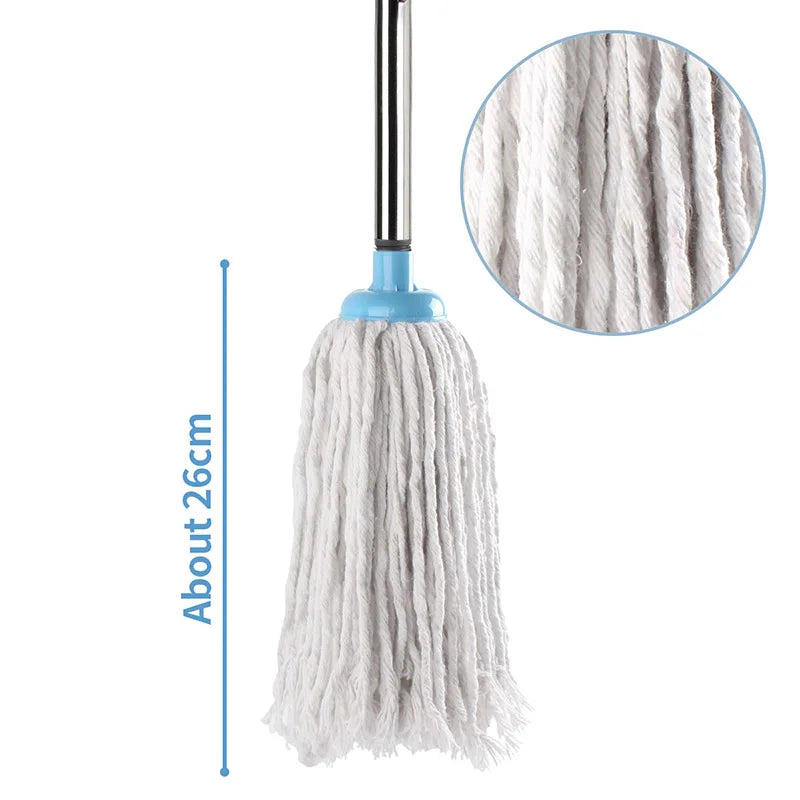 Cotton Thread Mop Stainless Steel Handle Manual Wring Floor Cleaning Mop White and Blue