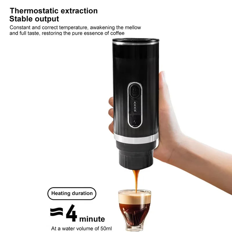 Portable Espresso Coffee Maker Wireless 3 in 1 Capsule Powder Machine 80ml - Black