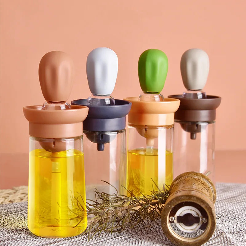 Oil Dispenser Bottle 180mL Glass Basting Brush Kitchen Cooking Vinegar Sauce Container – Blue
