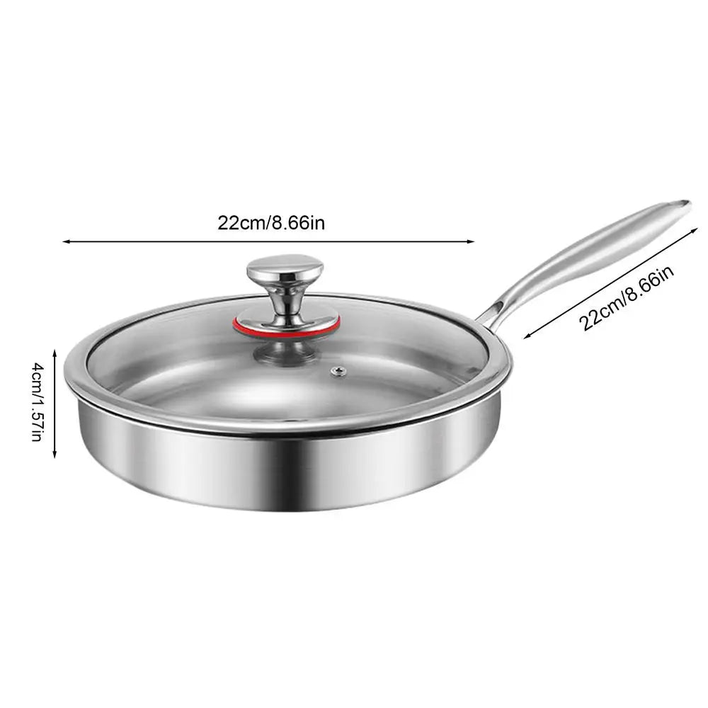Titanium Frying Pan 22 cm with Glass Lid Uncoated Skillet for Gas and Induction