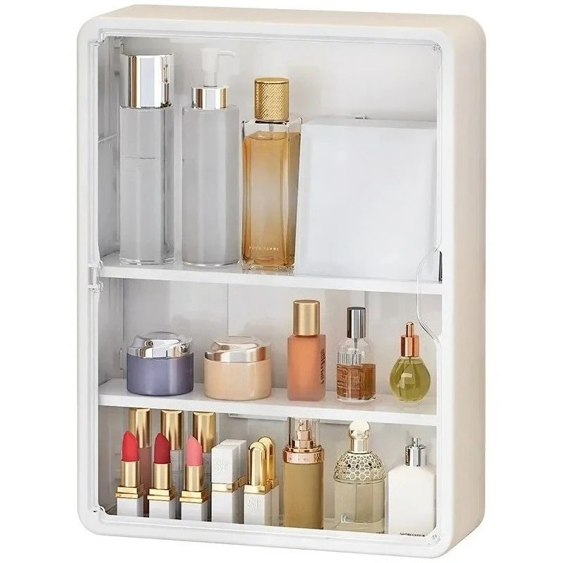 Multi Layer Wall Mounted Bathroom Organizer Cabinet No Drill Cosmetic Storage Display Shelf with Removable Shelves – Yellow