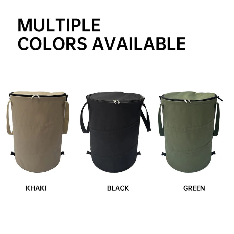 Garden Waste Bin 34 × 40 cm Pop-Up Foldable Oxford Bin with Lid - Khaki