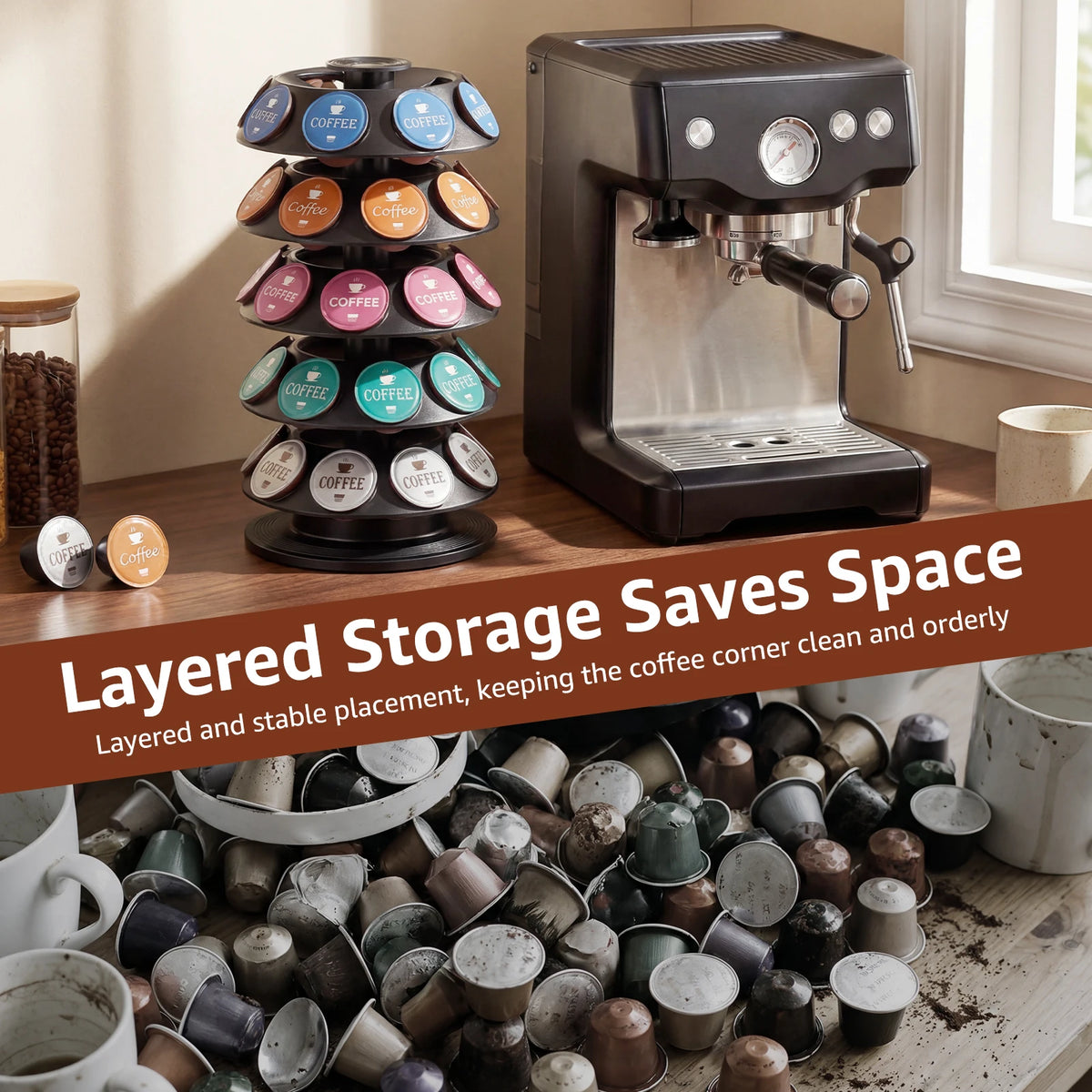 Coffee Pod Holder 40 Capsule 360° Rotating Storage Stand Space Saving – Black