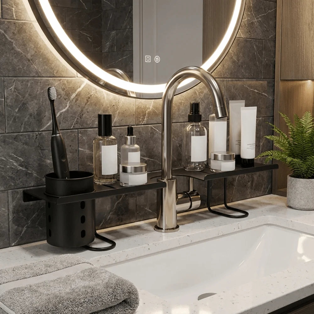 Bathroom Storage Rack Carbon Steel Drainage Shelf Over Faucet Organiser