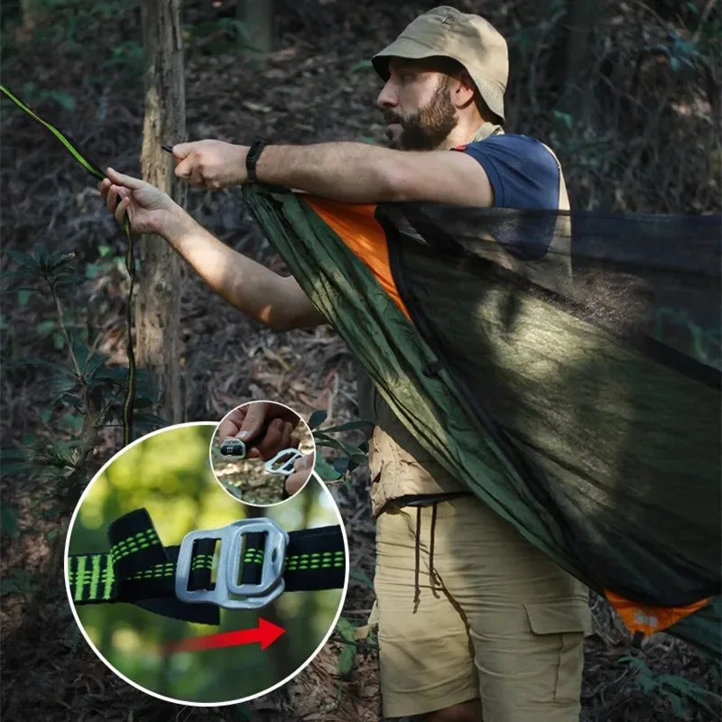 Camping Hammock with Mosquito Net Portable Quick Open Hanging Bed - Orange