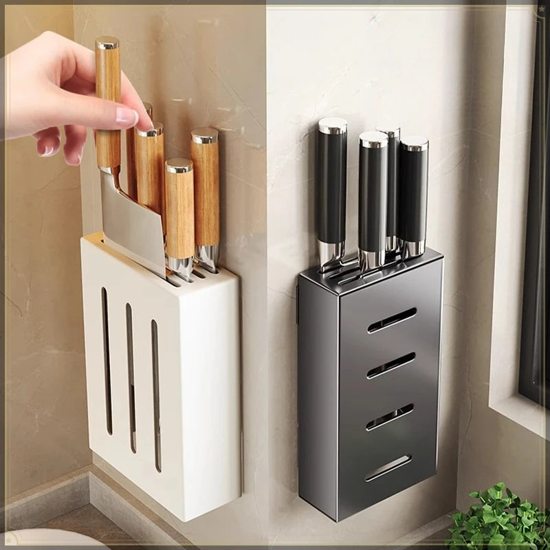 Wall Mounted Kitchen Knife Rack 30.2 cm Stainless Steel Space Saving Utensil Organiser - Black
