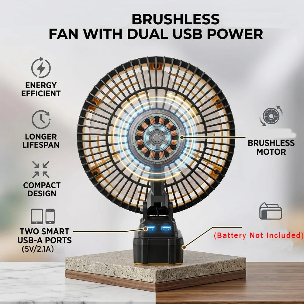 Cordless Camping Fan 8 Inch Brushless 18V with Dual USB Ports Skin Only - Blue