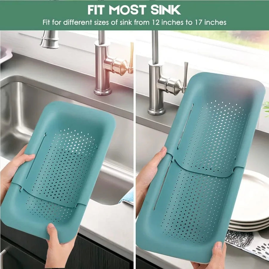 Extendable Over the Sink Colander Strainer Basket for Washing Fruits & Vegetables – Green