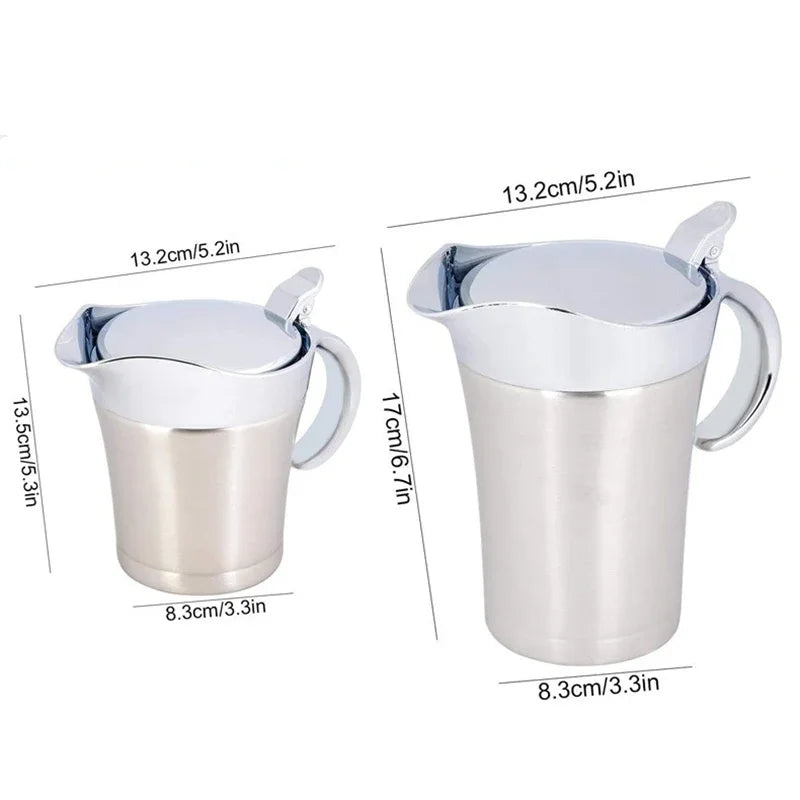 Gravy Jug 750 mL Stainless Steel Double Wall Sauce Boat with Hinged Lid - Silver