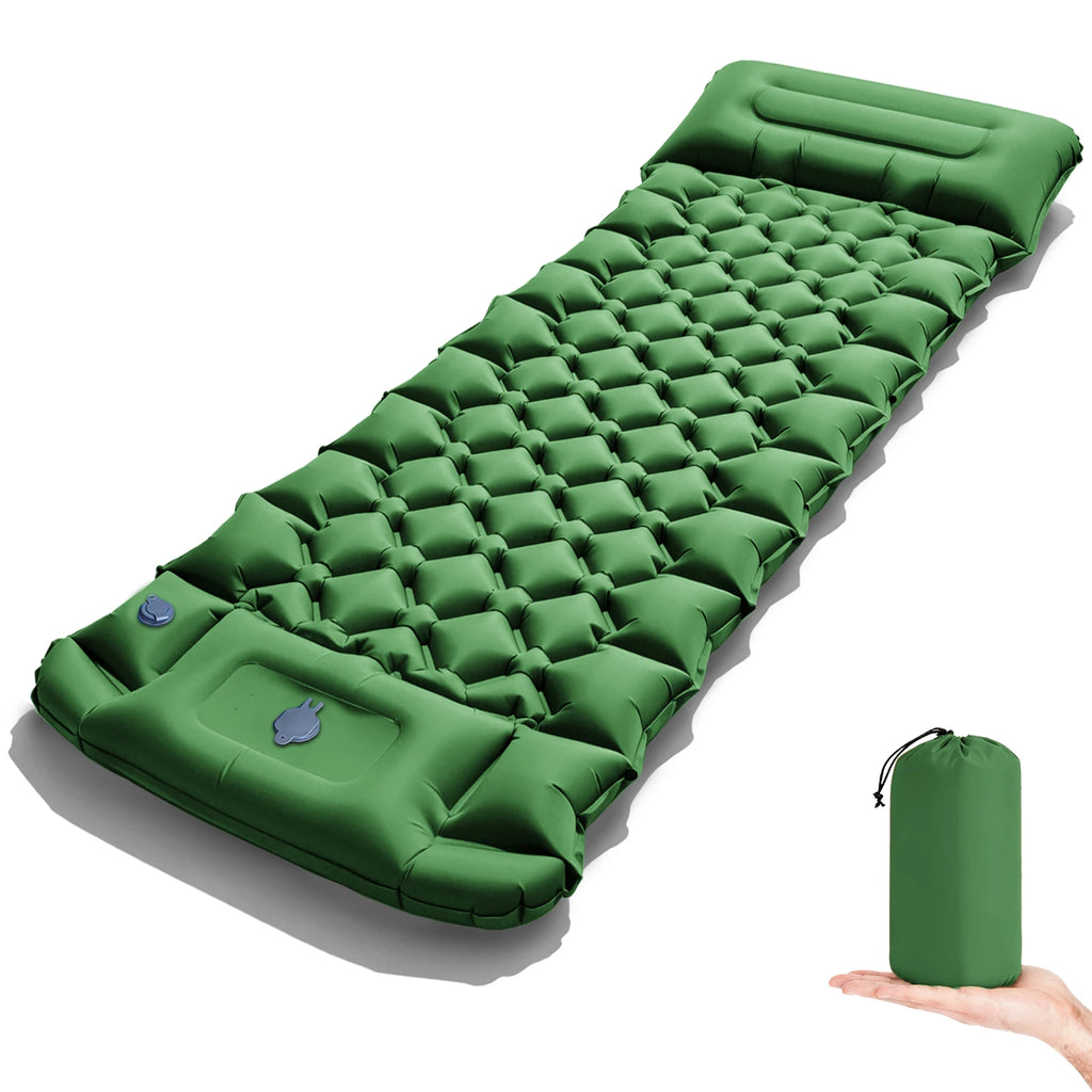 Inflatable Pad 182cm 490g Ultralight Thermal R5.0 Foldable Hiking Bed – Green