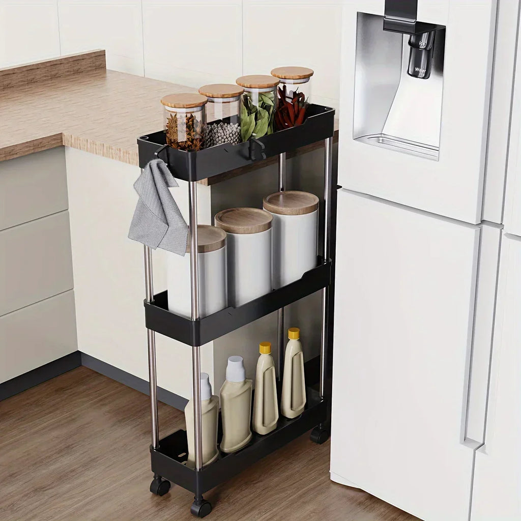 3 Tier Slim Rolling Storage Cart Utility Trolley with Wheels Bathroom Kitchen Organizer – White