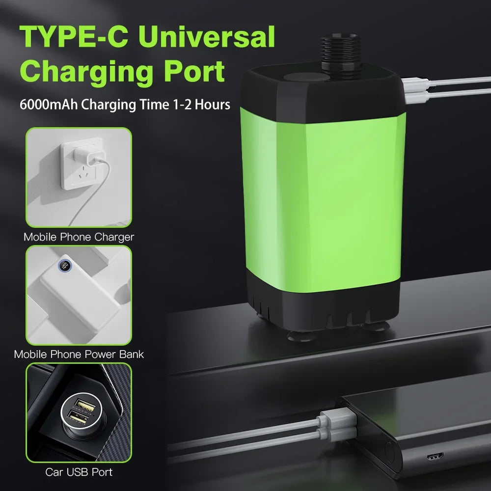 Portable Camping Shower Pump RV Outdoor Shower Kit with Digital Display Adjustable 6000mAh - Green