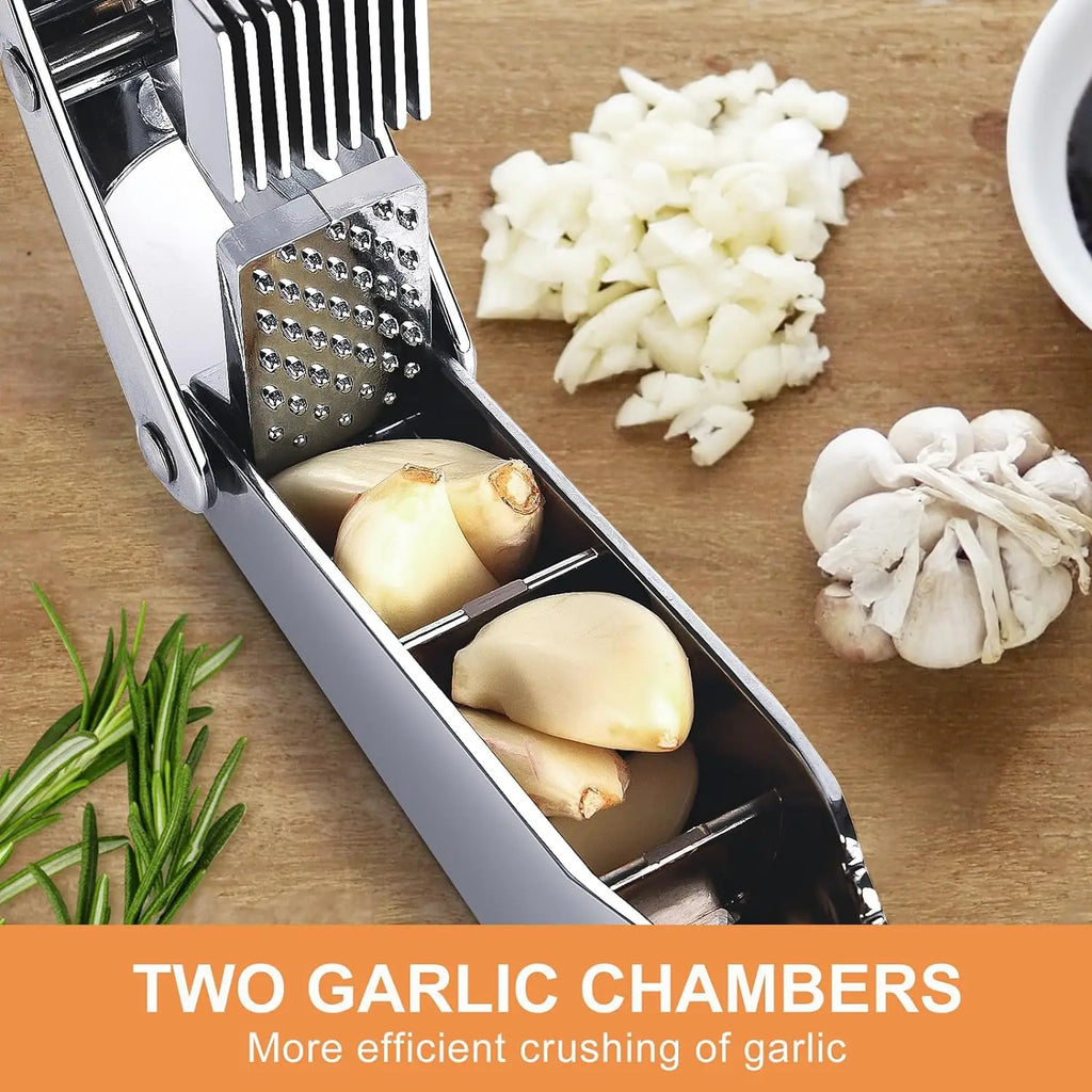 Garlic Press 2 in 1 Stainless Steel Manual Garlic Crusher and Slicer Easy Clean Kitchen Tool