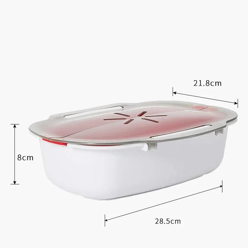 Microwave Food Steamer with Lid Large Capacity Plastic Steam Cooker for Vegetables Fish Dumplings and Buns – Red