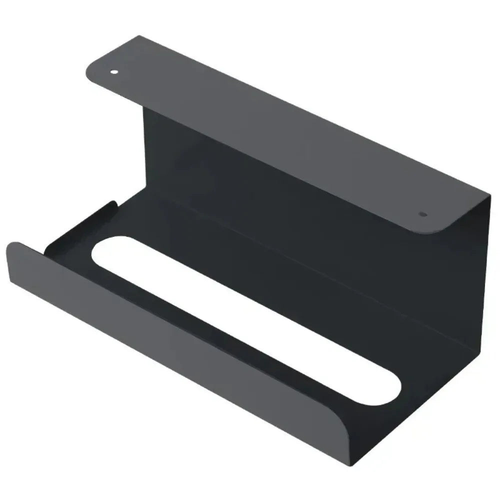 Tissue Box Holder 23cm Under Cabinet Drill-Free Iron Paper Towel Storage Rack - Black