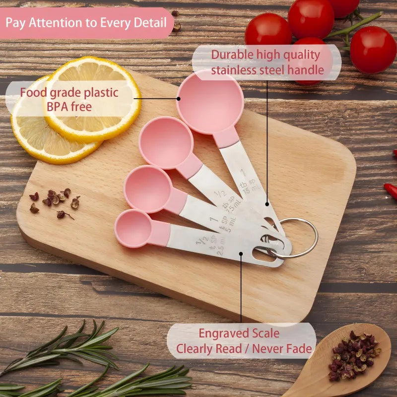 10-Piece Measuring Cups and Spoons Set Nesting Kitchen Baking Tools – Pink