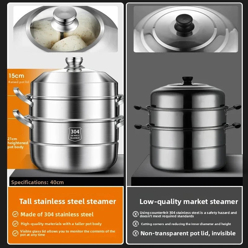 Food Steamer 30cm 304 Stainless Steel Multi Layer Cooking Pot with Lid