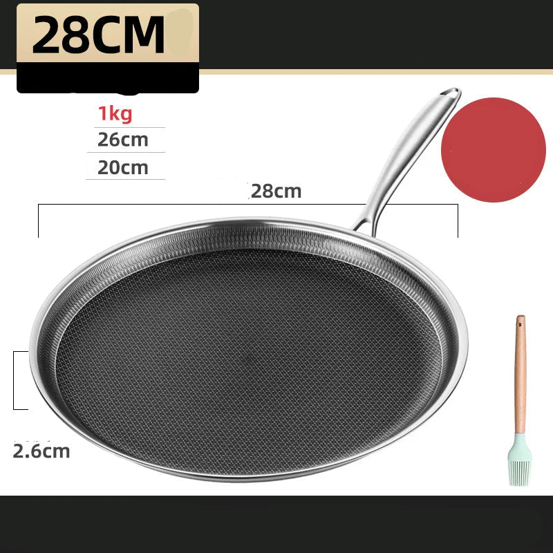 Frying Pan 28cm 316 Stainless Steel Flat Pizza Pan Pancake Steak Cooking Plate
