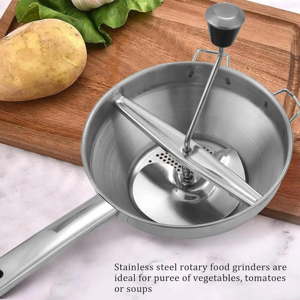 Potato Ricer Stainless Steel Masher Food Mill for Smooth Mash and Puree - Silver