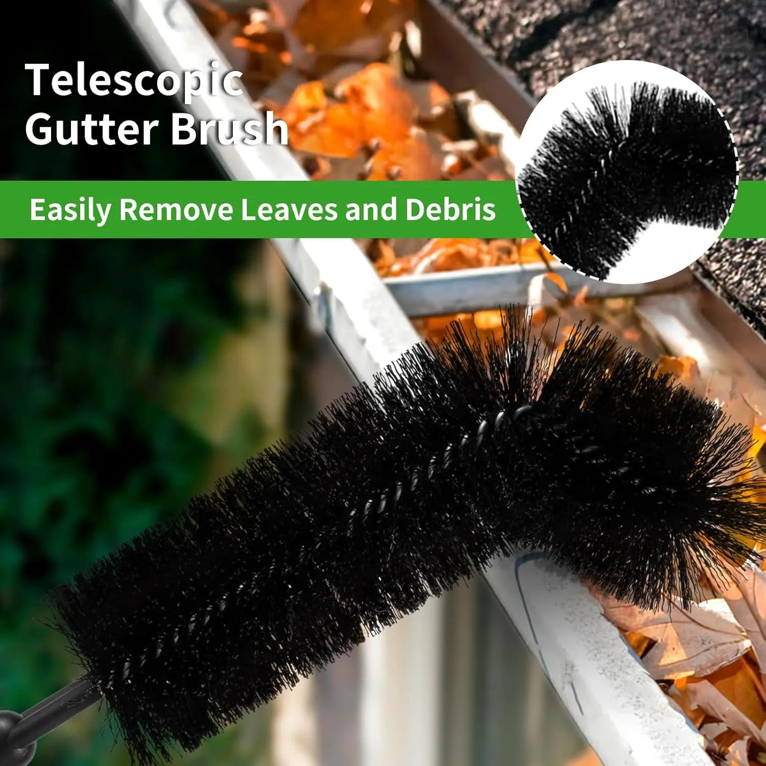 Gutter Cleaning Tool  Adjustable Brush Kit Stainless Steel Long Reach Cleaner 10ft