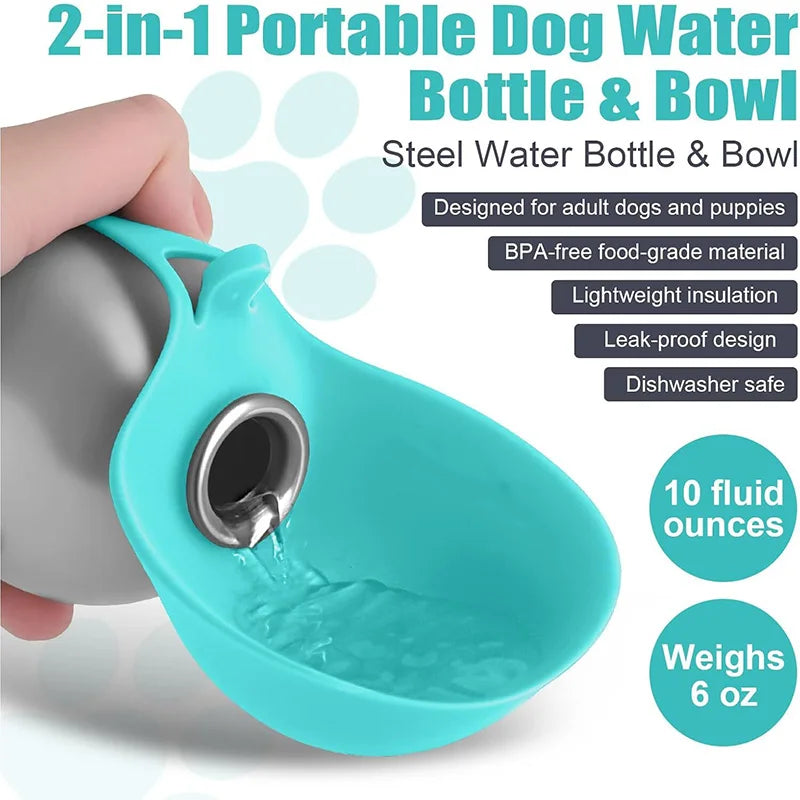 Dog Water Bottle Portable Leakproof Travel Drinking Cup with Lanyard - Green