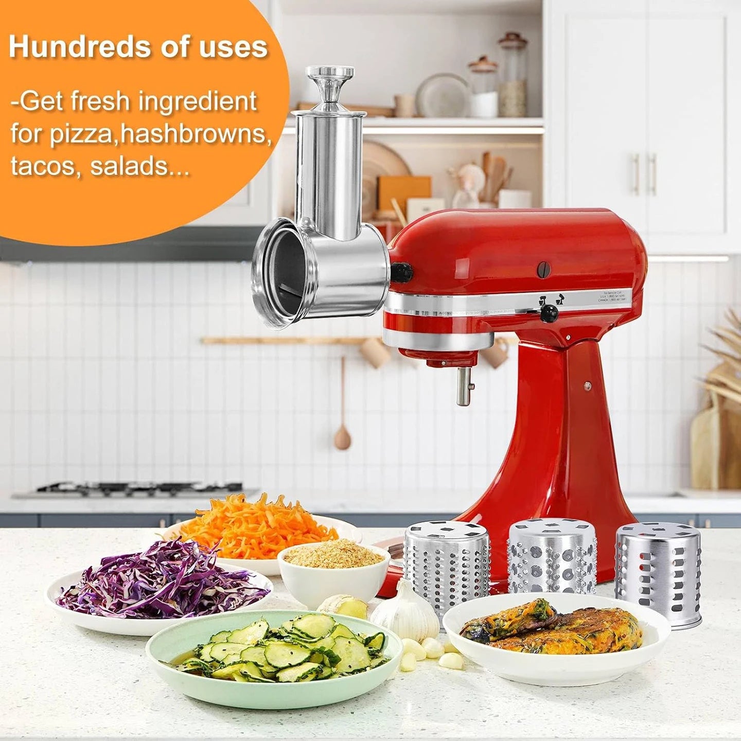 Slicer Shredder Attachment Stainless Steel Vegetable Cutter for Stand Mixer with 4 Blades - Red