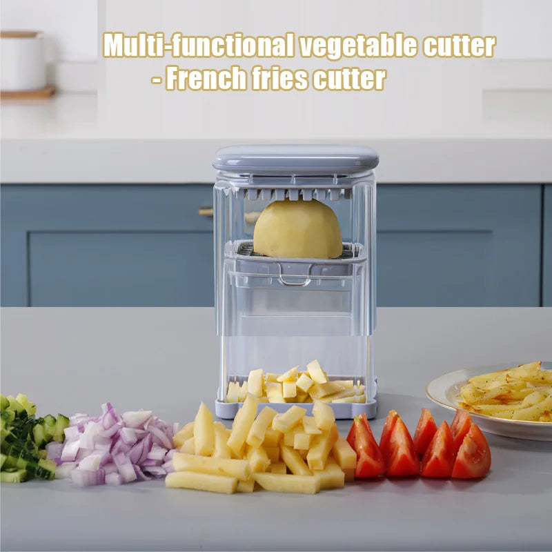French Fry Cutter Vegetable Slicer with 4 Stainless Steel Blades Manual Potato Chip Maker – Grey