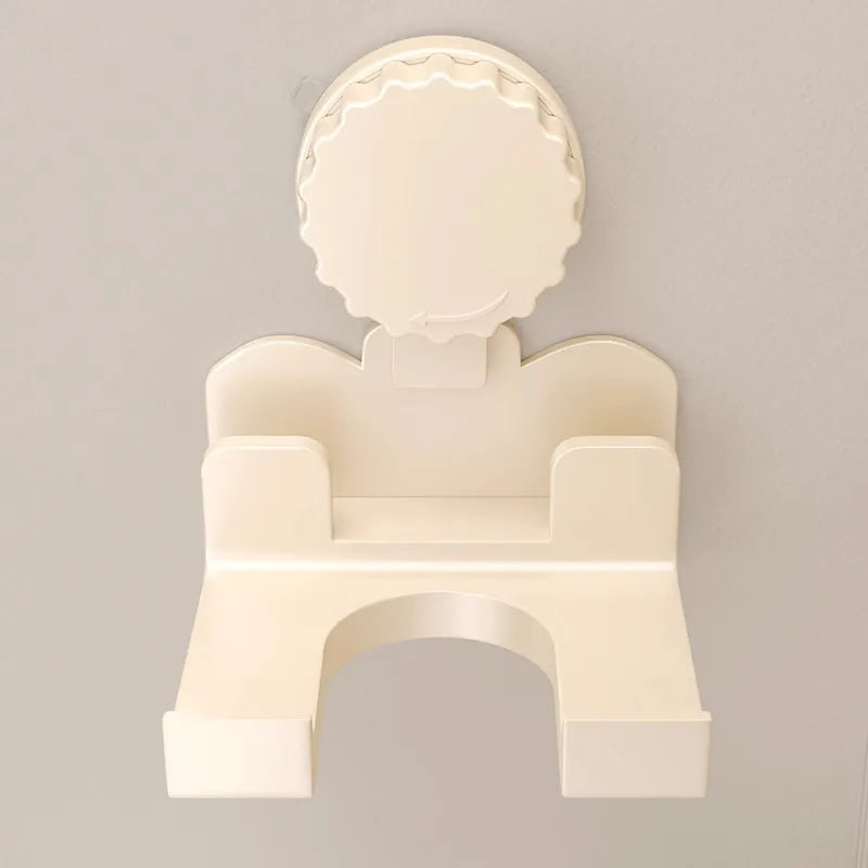 Modern Suction Cup Hair Dryer Holder Wall Mounted No Drill Bathroom Storage Rack – Gray
