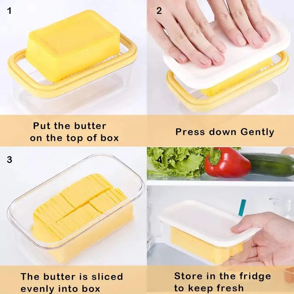 Butter Storage Container with Cutter 200g Cheese Keeper Food Storage Box for Refrigerator – Yellow